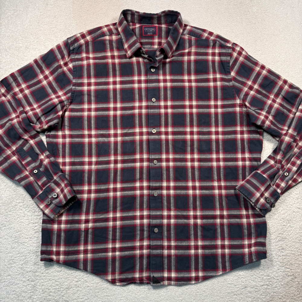 UNTUCKit Flannel Mens XL Red Plaid 100% Cotton Button Up Shirt